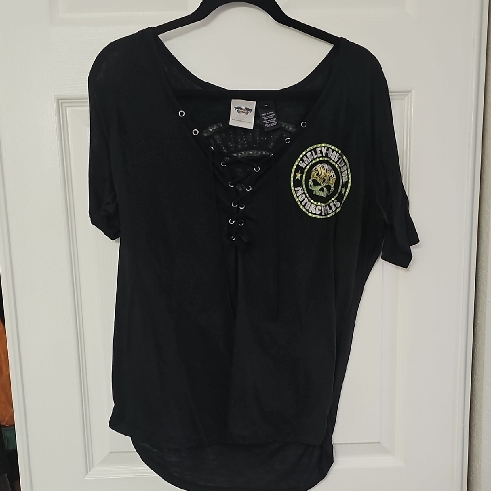 Harley-Davidson Black Lace-Up Women's Top